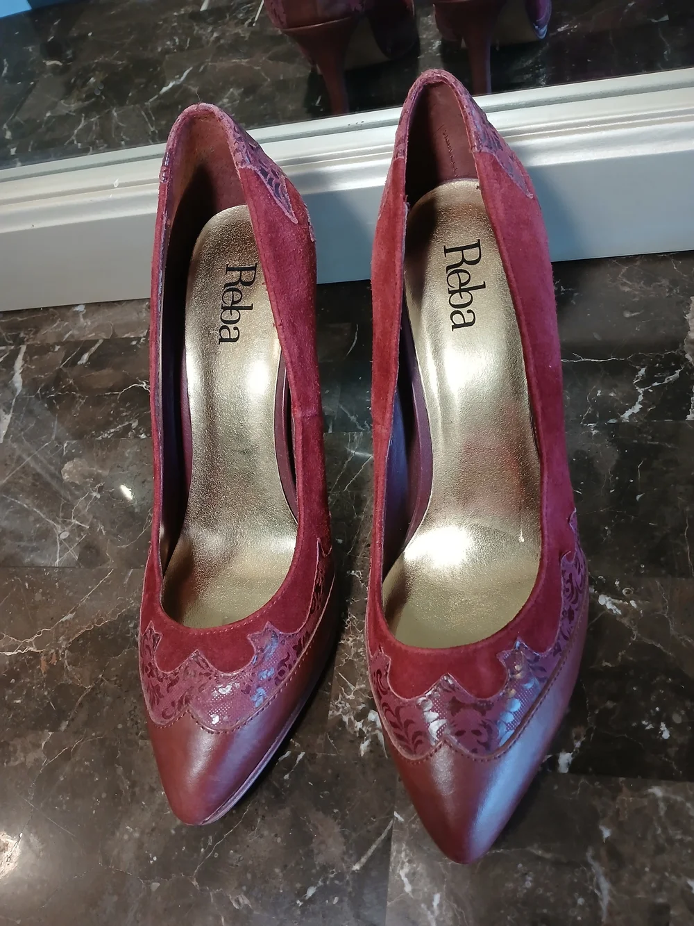 Reba Burgundy Suede & Leather Pointed Toe Pumps